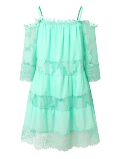 Women's Casual Dress Lace Dress Mini Dress Black Green Light Blue Half Sleeve Pure Color Lace Summer Spring Crew Neck Stylish Vacation Loose Fit 2023 S M L XL XXL 3XL 4XL 5XL -HANs Plus Size Style Shop devnrl1684141009046