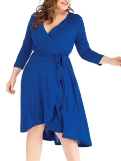 Women‘s Plus Size Curve Work Dress Semi Formal Dress Wrap Dress Fashion Midi Dress Lace Up V Neck Long Sleeve Plain Regular Fit Black Blue Spring Fall XL XXL 3XL 4XL 5XL -HANs Plus Size Style Shop dfhjnj1691402326100