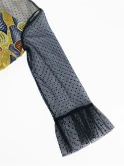 Women‘s Plus Size Curve Party Dress Cocktail Dress Wedding Guest Dress Midi Dress Yellow Long Sleeve Color Block Mesh Summer Spring Fall Stand Collar Fashion Wedding Guest Vacation Fall Dress 2023 -HANs Plus Size Style Shop dgaaem1691564237121