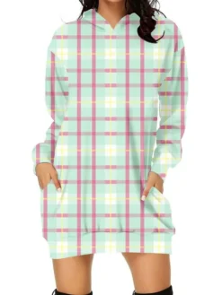 Women's Casual Dress Christmas Dress Hoodie Dress Print Pocket Print Hooded Mini Dress Active Fashion Outdoor Home Long Sleeve Regular Fit Light Pink White Light Green Spring Fall S M L XL XXL -HANs Plus Size Style Shop dghvpn1695112340953