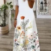 Women‘s Plus Size Curve Casual Dress A Line Dress Floral Butterfly Long Dress Maxi Dress Short Sleeve Lace Print V Neck Fashion Daily White Pink Summer Spring L XL XXL 3XL