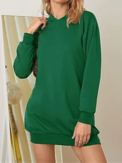 Women's Casual Dress Hoodie Dress Midi Dress Fashion Daily Outdoor Vacation Going Out Hoodie Pocket Solid Color Loose Fit Black White Red S M L XL XXL -HANs Plus Size Style Shop dhxoqe1697023558784