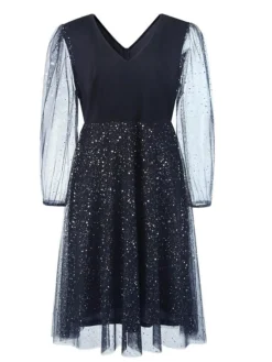 Women's Plus Size Curve Party Dress Cocktail Dress Swing Dress Maxi Dress Black Navy Blue Long Sleeve Polka Dot Mesh Spring Fall Winter V Neck Fashion Birthday Wedding Guest Vacation XL XXL -HANs Plus Size Style Shop diqdqm1692175623692