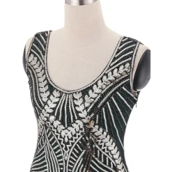 Women's Retro 1920s Fringe Dress Midi Dress Party Halloween Sequins Tassel Fringe Leaf Deep U Sleeveless Regular Fit Spring Fall 2023 Silver Black S M L XL -HANs Plus Size Style Shop djboiv1692858230701