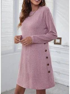 Women's Casual Dress T Shirt Dress Tee Dress Winter Dress Mini Dress Patchwork Button Daily Going Out Weekend Basic Elegant Crew Neck Long Sleeve Black Pink Grey Color S M L XL 2XL Size -HANs Plus Size Style Shop djfeiz1691057851449