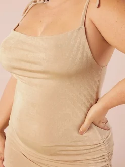 Women's Plus Size Curve Party Dress Wedding Guest Dress Bodycon Mini Dress Beige Sleeveless Pure Color Backless Summer Spring Fall Spaghetti Strap Fashion Wedding Guest Vacation Fall Dress XL XXL 3XL -HANs Plus Size Style Shop djojsr1692174756390