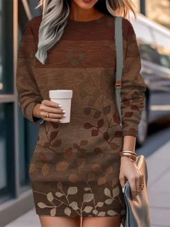 Women's Casual Dress Sweatshirt Dress Mini Dress Warm Fashion Outdoor Vacation Going Out Crew Neck Print Floral Loose Fit Black Red Blue S M L XL XXL -HANs Plus Size Style Shop djolsy1694502672524