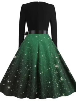 Women's Christmas Casual Dress Swing Dress Midi Dress Green Wine Light Red Fuchsia Red Long Sleeve Santa Claus Elk Bow Print Winter Fall V Neck Vacation Vintage 2022 S M L XL XXL 3XL -HANs Plus Size Style Shop djpryy1666761908216