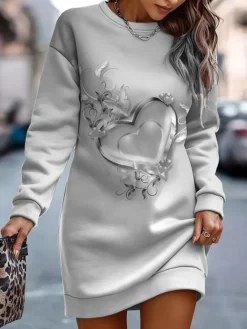 Women's Casual Dress Sweatshirt Dress Mini Dress Warm Fashion Outdoor Holiday Vacation Crew Neck Print Graphic Loose Fit Pink Blue Light Purple S M L XL XXL -HANs Plus Size Style Shop djtqtn1695103545740