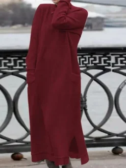 Women‘s Plus Size Curve Casual Dress Pure Color Turtleneck Long Sleeve Fall Winter Casual Maxi Long Dress Casual Daily Dress -HANs Plus Size Style Shop dkkshz1665655929111