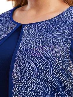 Women's Plus Size Curve Party Dress Cocktail Dress Sheath Dress Solid Color Midi Dress 3/4 Length Sleeve Patchwork Fake Two Piece Crew Neck Fashion Party Black Wine Fall Winter XL XXL 3XL 4XL 5XL -HANs Plus Size Style Shop dkylib1695362733097