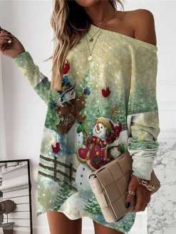 Women‘s Christmas Casual Dress Sweatshirt Dress Mini Dress Warm Fashion Outdoor Holiday Crew Neck Print Santa Claus Snowman Loose Fit White Red Royal Blue S M L XL XXL -HANs Plus Size Style Shop dkyvww1694590812236