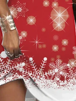 Women's Christmas Hoodie Dress Winter Dress Mini Dress Blue Wine Long Sleeve Snowflake Print Winter Fall Hooded Vacation Casual 2022 S M L XL XXL 3XL -HANs Plus Size Style Shop dlaxeq1666927692352