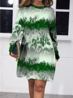 Women's Casual Dress Sweatshirt Dress Mini Dress Warm Fashion Outdoor Holiday Vacation Crew Neck Pocket Print Graphic Loose Fit Blue Purple Green S M L XL XXL -HANs Plus Size Style Shop dlcatl1696943369078