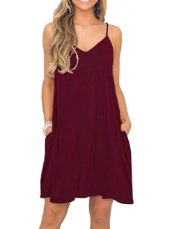 Women's Casual Dress Strap Dress Mini Dress Black Wine Dark Blue Sleeveless Pure Color Pocket Summer Spring Spaghetti Strap Stylish Loose Fit 2023 S M L XL XXL -HANs Plus Size Style Shop dmeiwu1645096567133