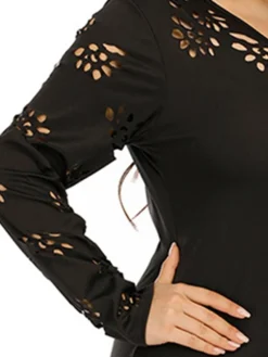 Women‘s Plus Size Curve Work Dress Sheath Dress Black Dress Fashion Midi Dress Cut Out V Neck Long Sleeve Plain Regular Fit Black Fall Winter XL XXL 3XL 4XL -HANs Plus Size Style Shop dmeyfl1691401423737