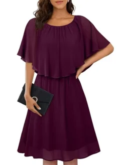 Women's Casual Dress Summer Dress Plain Dress Midi Dress Fake Two Piece Outdoor Street Daily Fashion Streetwear Crew Neck Short Sleeve 2023 Loose Fit Black White Wine Color S M L XL XXL Size -HANs Plus Size Style Shop dnzabc1689248940678