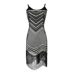 Women's Retro 1920s Fringe Dress Midi Dress Party Halloween Sequins Tassel Fringe Geometric Spaghetti Strap Sleeveless Regular Fit Spring Fall 2023 Silver Black S M L XL -HANs Plus Size Style Shop dooemt1692615916947