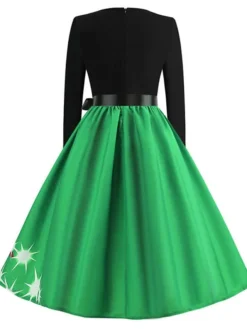 Women's Christmas Swing DressKnee Length Dress Green Blue Purple Red Long Sleeve Print Snowflake Bow Print Fall Winter Crew Neck Stylish 2022 S M L XL 2XL -HANs Plus Size Style Shop dpesoo1658813909721