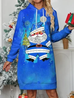 Women's Casual Dress Hoodie Dress Mini Dress Warm Fashion Outdoor Christmas Holiday Hoodie Print Santa Claus Loose Fit Red Blue Fuchsia S M L XL XXL -HANs Plus Size Style Shop dpkxak1696829317710