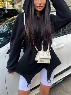 Women's Casual Dress Hoodie Dress Mini Dress Active Vacation Formal Holiday Vacation Hoodie Design Solid Color Slim Black White Pink S M L XL -HANs Plus Size Style Shop dpspkd1697107040032