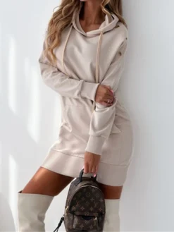 Women's Casual Dress Hoodie Dress Mini Dress Active Daily Outdoor Holiday Vacation Hoodie Pocket Solid Color Loose Fit ArmyGreen Black Blue S M L XL XXL -HANs Plus Size Style Shop dqynbz1695644524086