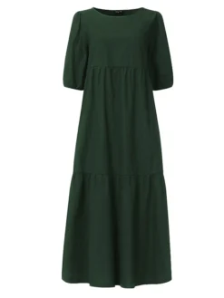 Women‘s Plus Size Curve Holiday Dress Solid Color Crew Neck Half Sleeve Fall Spring Casual Boho Maxi Long Dress Daily Vacation Dress Cotton -HANs Plus Size Style Shop drbvrz1631693696199