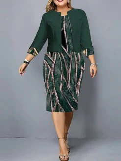 Women's Plus Size Curve Casual Dress Dress Set Two Piece Dress Floral Midi Dress Long Sleeve Print Crew Neck Fashion Outdoor Black Wine Fall Winter L XL XXL 3XL 4XL -HANs Plus Size Style Shop drdibz1695362721540