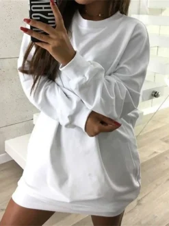 Women's Casual Dress Sweatshirt Dress Mini Dress Active Fashion Outdoor Sport Going Out Crew Neck Solid Color Loose Fit Black White Pink S M L XL -HANs Plus Size Style Shop drozvp1694427873032