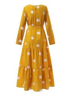 Women's Vintage Dress Kaftan Dress Polka Dot Dress Long Dress Maxi Dress Yellow Wine Navy Blue Long Sleeve Polka Dot Lace Up Spring Fall Winter Crew Neck Muslim Vacation Loose Fit 2023 S M L XL XXL -HANs Plus Size Style Shop drrabr1670928748839