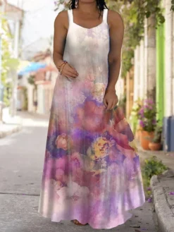 Women‘s Plus Size Curve Casual Dress Strap Dress Floral Long Dress Maxi Dress Sleeveless Print Strap Fashion Outdoor Pink Red Summer Spring L XL XXL 3XL 4XL -HANs Plus Size Style Shop drxpci1681284867685