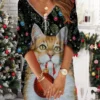Women‘s Christmas Sweatshirt Dress Winter Dress Short Mini Dress Yellow Gold Red White Black Long Sleeve Cat Santa Claus Elk Zipper Print Fall V Neck Vacation Casual Loose Fit 2022 S M L XL XXL