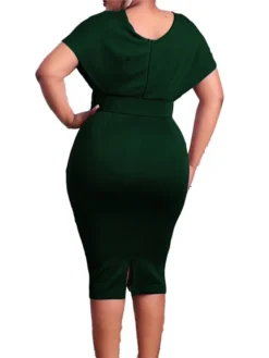 Women‘s Plus Size Curve Easter Dress Work Dress Solid Color V Neck Short Sleeve Spring Dress Fall Work Formal Knee Length Dress Date Vacation Dress -HANs Plus Size Style Shop dspnlj1661334436452
