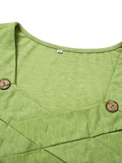 Women's Casual Dress Pleated Dress Plain Dress Plain Ruched Pocket Square Neck Midi Dress Fashion Modern Daily Vacation 3/4 Length Sleeve Regular Fit Pink Purple Green Summer Spring S M L XL XXL -HANs Plus Size Style Shop dszsdw1684216962307