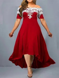 Women‘s Plus Size Curve Party Dress Floral Off Shoulder Short Sleeve Spring Fall Elegant Formal Maxi Long Dress Party Evening Party Dress