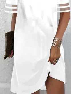 Women's Casual Dress White Dress Summer Dress Mini Dress Mesh Patchwork Daily Date Going Out Fashion Basic V Neck Short Sleeve 2023 Regular Fit White Color S M L XL XXL Size -HANs Plus Size Style Shop dtqswh1687251078355