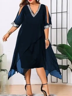 Women's Plus Size Curve A Line Dress Print V Neck Ruched Short Sleeve Spring Summer Basic Casual Short Mini Dress Daily Weekend Dress / Mesh