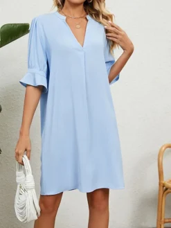 Women's Casual Dress Summer Dress Mini Dress Ruffle Daily Date Going Out Fashion Basic Split Neck Half Sleeve 2023 Loose Fit Black White Wine Color S M L XL XXL Size -HANs Plus Size Style Shop duoflo1686107234818