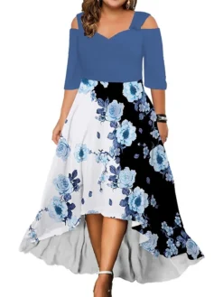 Women‘s Plus Size Curve Casual Dress Graphic Floral Long Dress Maxi Dress Half Sleeve Print V Neck Fashion Daily Black White Summer Spring L XL XXL 3XL 4XL -HANs Plus Size Style Shop dvmmpi1686027836754