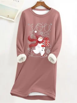 Women's Christmas Dress Sweatshirt Dress Mini Dress Warm Fashion Outdoor Christmas Vacation Crew Neck Print Letter Snowman Loose Fit Pink S M L XL XXL