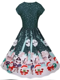 Women's Christmas Knee Length Dress Green Black Red Short Sleeve Print Print Fall Winter Round Neck Casual Vintage2021 S M L XL XXL -HANs Plus Size Style Shop dwbyov1629971725058