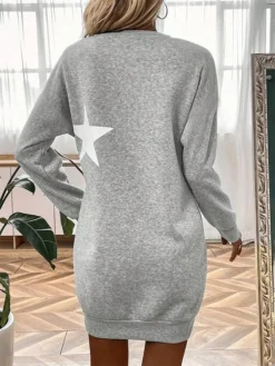 Women's Casual Dress Sweatshirt Dress Winter Dress Star Print Crew Neck Mini Dress Fashion Streetwear Outdoor Daily Long Sleeve Loose Fit Gray Fall Winter S M L XL XXL -HANs Plus Size Style Shop dwlfvb1694082516418