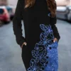 Women's Casual Dress Sweatshirt Dress Mini Dress Warm Fashion Outdoor Vacation Going Out Crew Neck Pocket Print Floral Loose Fit Pink Blue Purple S M L XL XXL