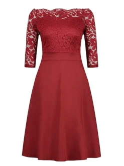 Women‘s Plus Size Curve Party Dress Solid Color Off Shoulder Lace Half Sleeve Summer Spring Elegant Formal Midi Dress Party Cocktail Party Dress -HANs Plus Size Style Shop dxjrnx1671609797202