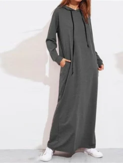 Women‘s Pajamas Winter Nightgown Dress Nighty Pure Color Comfort Home Daily Cotton Hoodie Long Sleeve Pocket Hoodie Winter Fall Red Gray / Pjs -HANs Plus Size Style Shop dydltx1658904753176