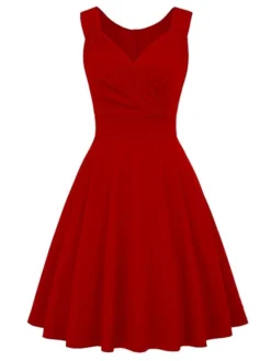 Women‘s Christmas Party Dress Swing Dress Green Dress Midi Dress Black White Wine Sleeveless Pure Color Ruched Summer Spring Fall V Neck Party Party Wedding Guest 2022 S M L XL XXL -HANs Plus Size Style Shop dyomms1635432109671