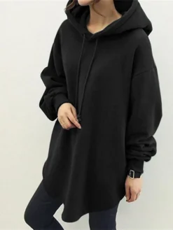 Women's Casual Dress Hoodie Dress Winter Dress Mini Dress Ruched Outdoor Street Daily Fashion Streetwear Hooded Long Sleeve 2023 Loose Fit Black Royal Blue Gray Color S M L XL XXL Size -HANs Plus Size Style Shop dzulrv1694510113251