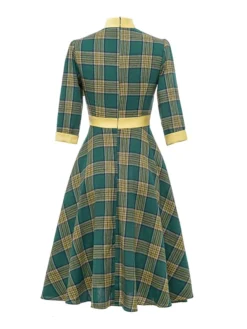 Women's Casual Dress Swing Dress Knee Length Dress Midi Dress Green 3/4 Length Sleeve Plaid Print Fall Winter Autumn Turtleneck Stylish 2023 S M L XL 2XL -HANs Plus Size Style Shop eaeuvh1665489374347