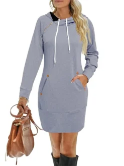 Women's Casual Dress Hoodie Dress Plain Dress Mini Dress Pocket Outdoor Daily Going Out Active Fashion Hooded Long Sleeve 2023 Loose Fit Black Red Green Color S M L XL XXL Size -HANs Plus Size Style Shop earawm1693558008063