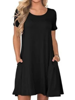 Women's Casual Dress T Shirt Dress Tee Dress Midi Dress Black Navy Blue Royal Blue Short Sleeve Pure Color Pocket Summer Spring Crew Neck Casual 2023 S M L XL XXL -HANs Plus Size Style Shop ecdewz1652871201786